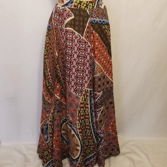 Truly 4 You Size 2X Multi Color Patchwork Print Tie Front/Back Maxie Skirt Boho - Picture 6 of 12